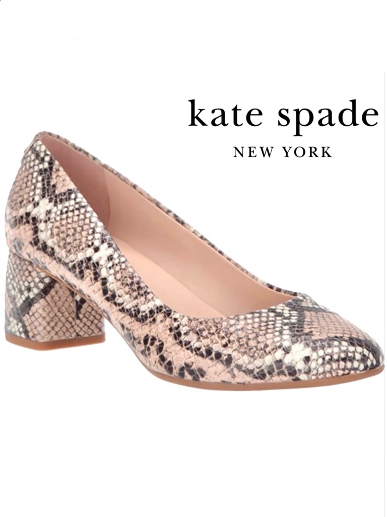 Kate Spade Beverly Snakeprint Block Heel Pumps Slipon Round Toe Shoe Heels 6.5